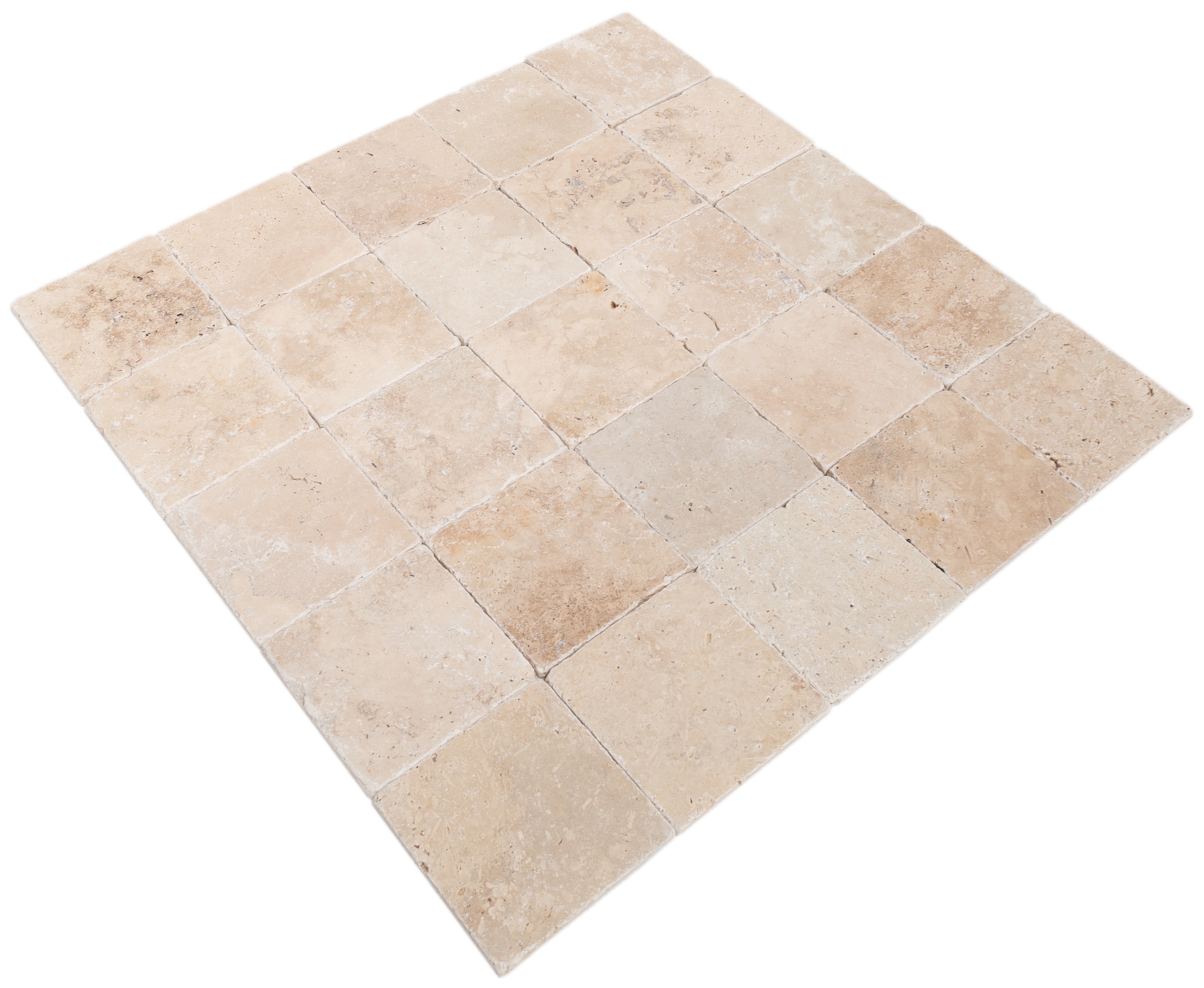 Izmir Travertine Tile Tumbled Riverbed Walnut Beige 6"x6"x3/8