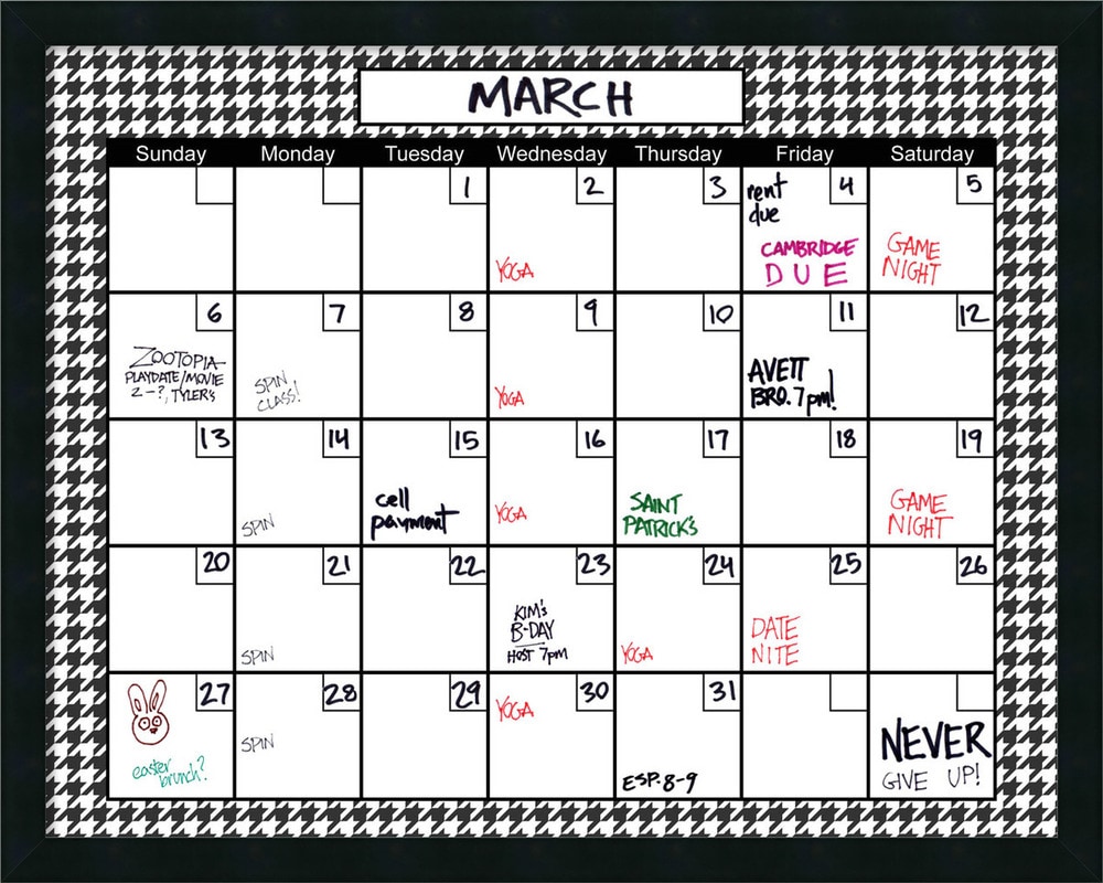 Calendar Corchol : Amanti art charcoal houndstooth dry erase calendar message Calendar Corchol : Amanti art charcoal houndstooth dry erase calendar message