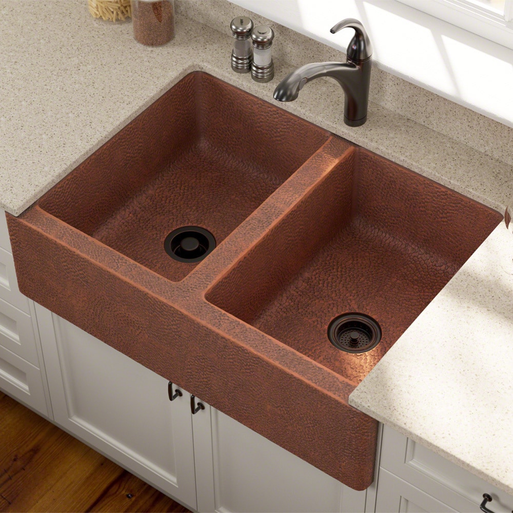 MR Direct Copper Sinks Contemporary / Double Bowl Apron Style / 35 1/8 ...
